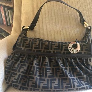 Fendi Jacquard Fabric And Leather Shoulder bag